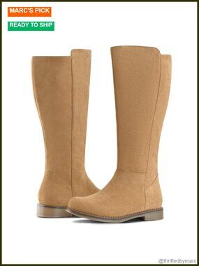 Women's Wide Calf Knee High Boots Low Heel Stretchy Side Zip Flat Fall Boots